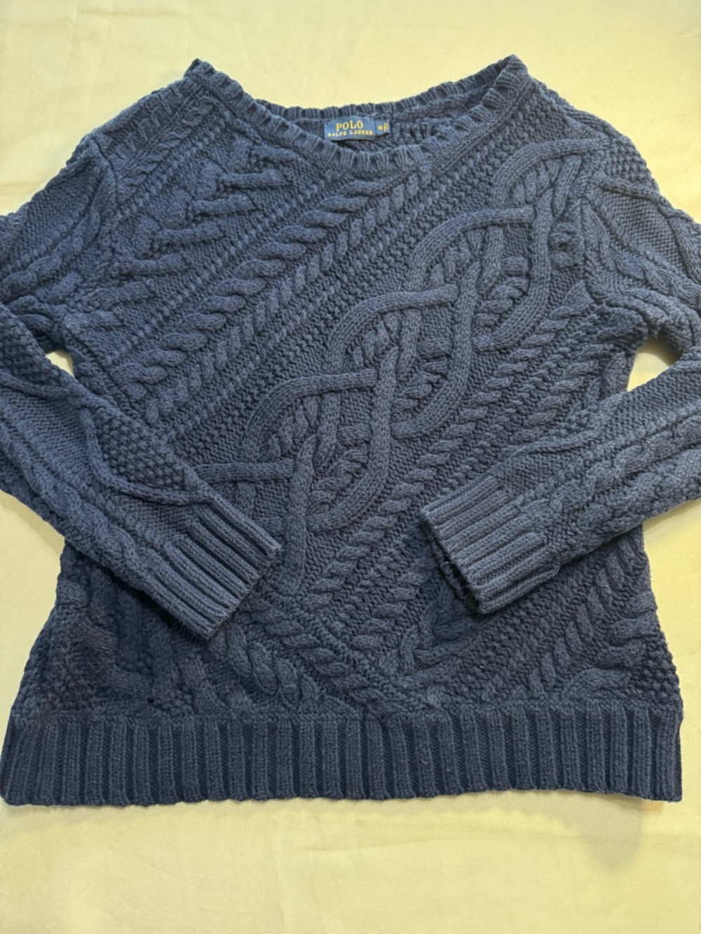 Chunky Cable Knit Sweater Fisherman Preppy Cozy Cotton Navy M